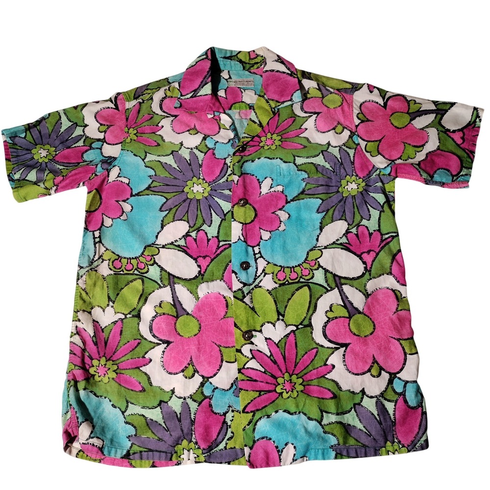 Waltah Clarke's Hawaiian Shirt Aloha Mod Floral Print Honolulu VTG - Imperfect